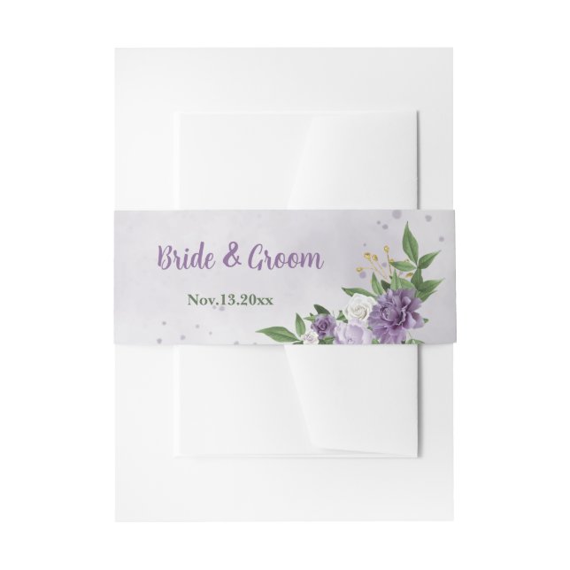 lila Hochzeit mit weißer Blüte Einladungsbanderole (Vorderseite Beispiel)