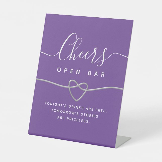 Lila Hochzeit Open Bar Sign Sockelschild (Vorderseite)