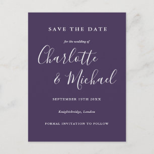 Lila Hochzeit Save-the-Date-Karte mit Schriftzug Postkarte