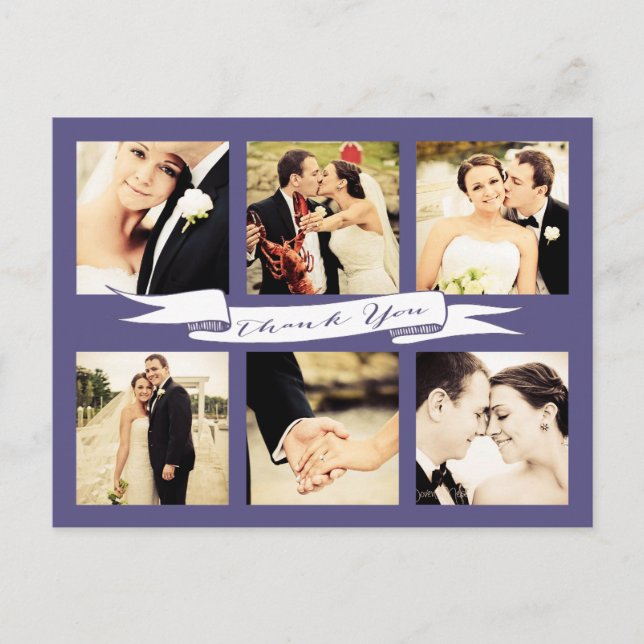 Lila Hochzeit Vielen Dank Banner Typografie Foto Postkarte (Vorderseite)