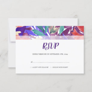 Lila Hochzeit von Aquarellblättern RSVP Karte