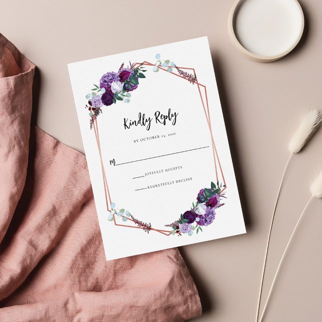 Lila Hochzeit von Aquarellblumen RSVP Karte (Floral Purple Wedding Response RSVP Card)