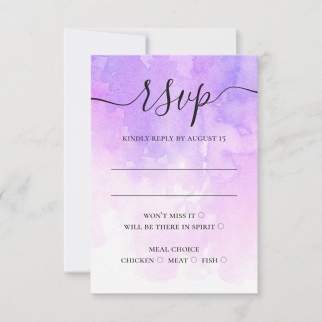 Lila Hochzeit von Aquarellschriften RSVP Karte (Vorderseite)