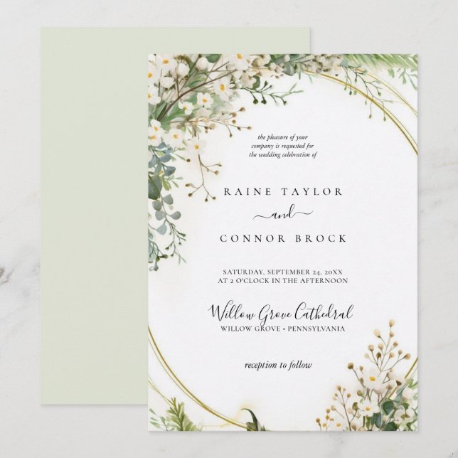 Lila Hochzeit von Florals Bridgerton Einladung (Vorne/Hinten)