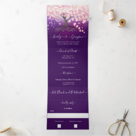 Lila Hochzeit von Lilac und rosa Herzleder Dreifach Gefaltete Einladung