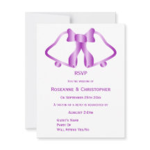 Lila Hochzeitkarten-RSVP-Kartenglocken und -Band