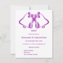 Lila Hochzeitkarten-RSVP-Kartenglocken und -Band RSVP Karte