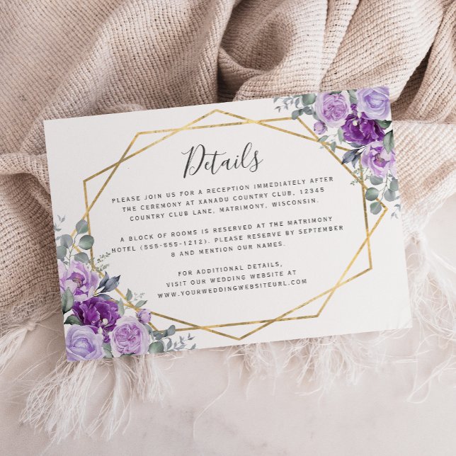 Lila Hochzeitsdetails für das Blumengeflecht Begleitkarte (Von Creator hochgeladen)