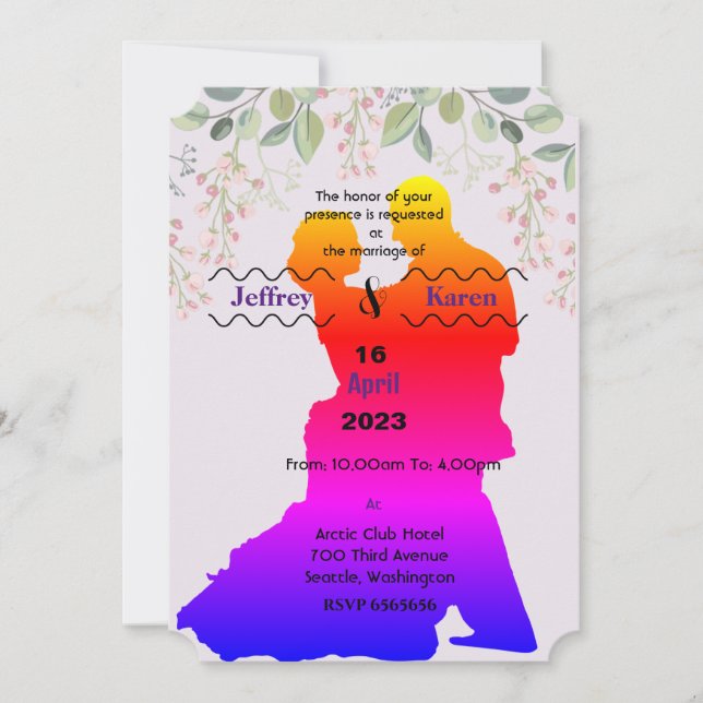 Lila Hochzeitseinladung Einladung (Vorderseite)