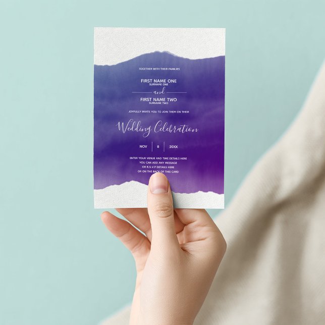 Lila Hochzeitseinladung Einladung (Purple watercolor paint wash wedding invitation)