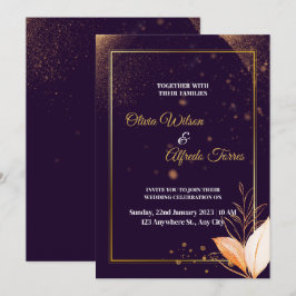 lila Hochzeitseinladung mit Goldfarben Einladung