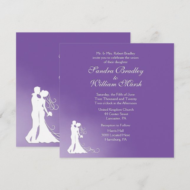 Lila Hochzeitseinladung von Braut und Groom Royal Einladung (Vorne/Hinten)