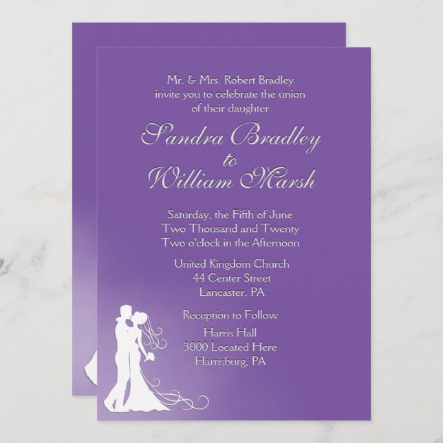 Lila Hochzeitseinladung von Braut und Groom Royal Einladung (Vorne/Hinten)