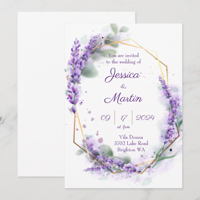 Lila Hochzeitseinladung von Lavender Einladung (Vorne/Hinten)