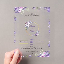 Lila Hochzeitseinladungen mit Aquarellfarbe Acryleinladungen