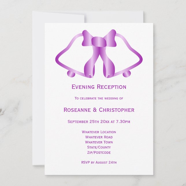 Lila Hochzeitsempfehlung Einladung Bells Ribbon (Vorderseite)