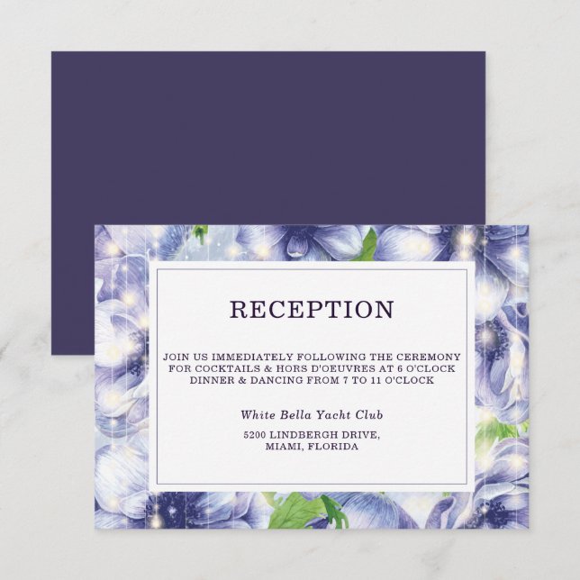 Lila Hochzeitsempfehlung mit Blumenanemone Einladung (Vorne/Hinten)