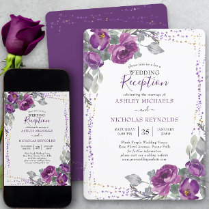 Lila Hochzeitsempfehlung mit Flora und Confetti Einladung