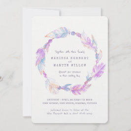Lila Hochzeitsfeier mit Boho feather watercolor Einladung
