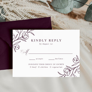 Lila Hochzeitsfeier mit gezeichneter Blumenauswahl RSVP Karte