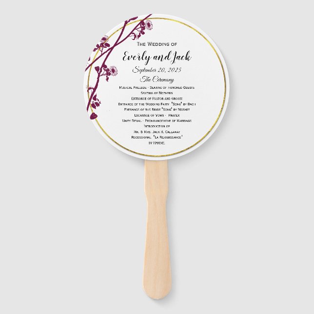 Lila Hochzeitskampagne "Dark Red Violet" Fächer (Vorderseite)