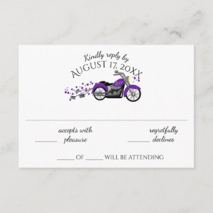 Lila Hochzeitskarte für Motorräder und Herz RSVP Karte