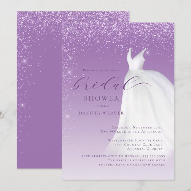 Lila Hochzeitskleid Brautparty Einladung (Vorne/Hinten)