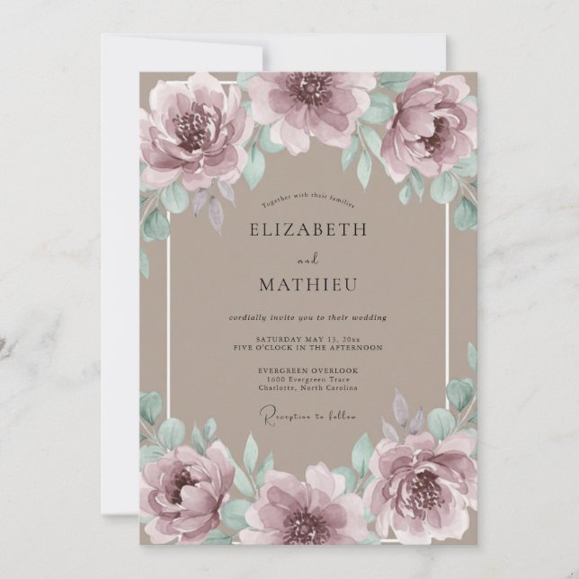 Lila Hochzeitskunst Einladung (Vorderseite)