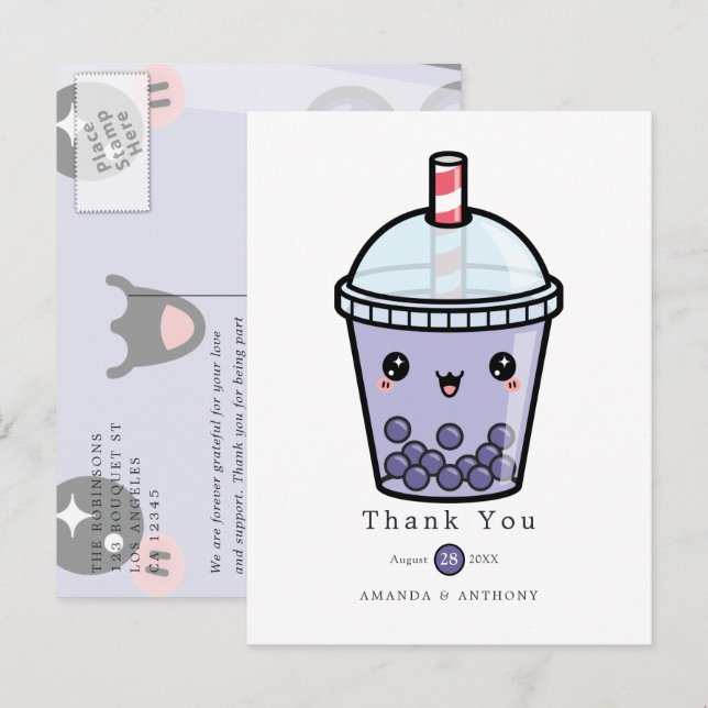 Lila Hochzeitskur für Wasserfarben dank Postkarte (Vorne/Hinten)