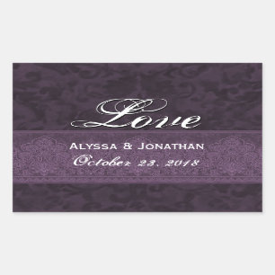 Lila Hochzeitsohle Liebe Damask und Band Rechteckiger Aufkleber