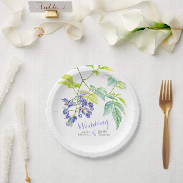 Lila Hochzeitspapiere Teller der botanischen Kunst (Hochzeit)