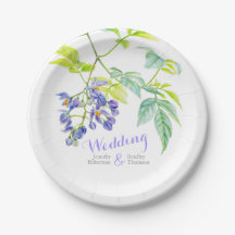 Lila Hochzeitspapiere Teller der botanischen Kunst