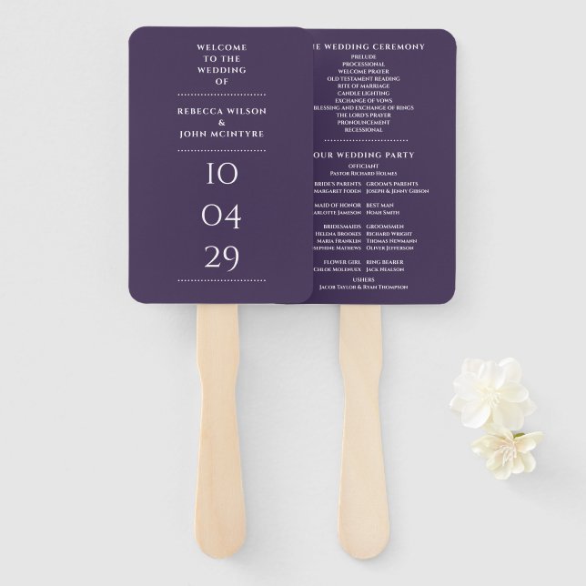 Lila Hochzeitsprogramm Fächer (Vorne und Hinten)