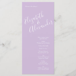 Lila Hochzeitsprogramme für hellgelbe und lilac- R Menükarte