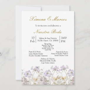 lila Hochzeitsreise mit wilder Blume Einladung