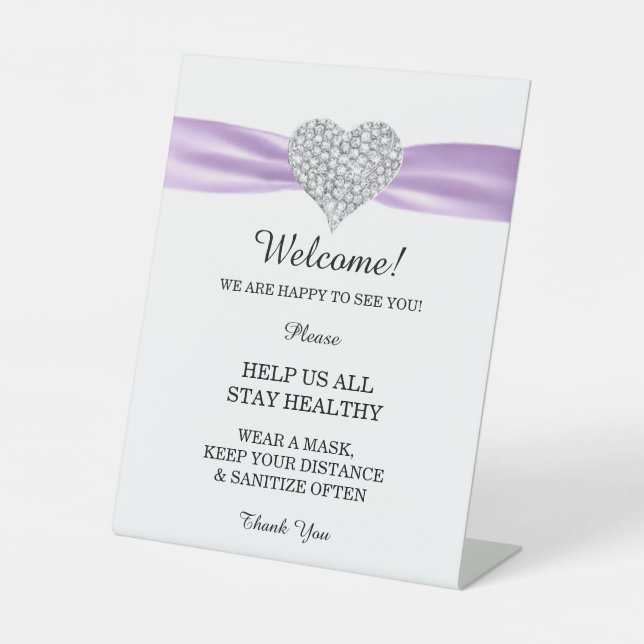 Lila Hochzeitssicherheit von Diamant Heart Sockelschild (Vorderseite)
