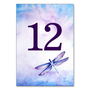 Lila Hochzeitsszene der Libellen   Aquarell Tischnummer