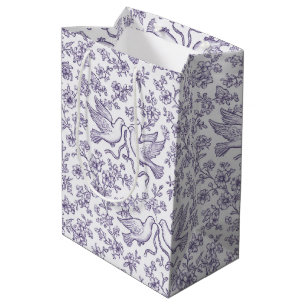 Lila Hochzeitstauben mit Bändern und Blumen Mittlere Geschenktüte