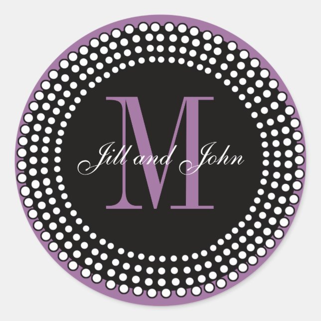 Lila Hochzeitstich mit kundenspezifischem Monogram Runder Aufkleber (Vorderseite)