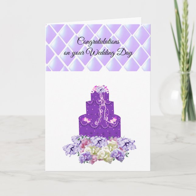 Lila Hochzeitstorte - florale Gratulationskarte Karte (Vorderseite)