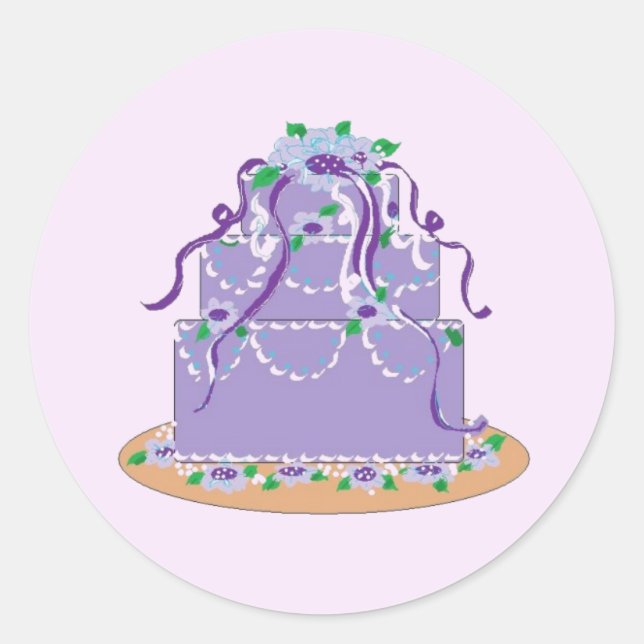 Lila Hochzeitstorte Runder Aufkleber (Vorderseite)