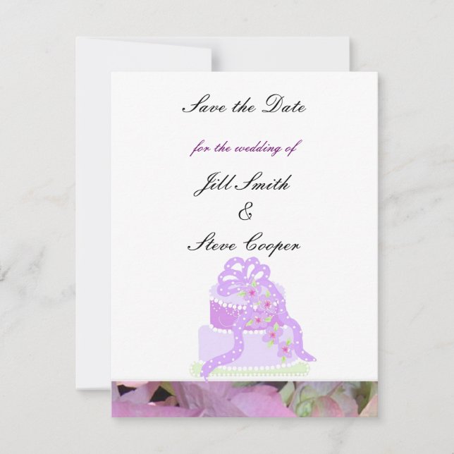 Lila Hochzeitstorte Save the Date (Vorderseite)
