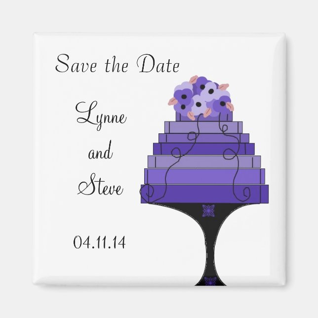 Lila Hochzeitstorte Save the Date Magnet (Vorne)