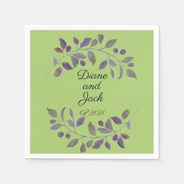Lila Hochzeitswasser Serviette (Vorderseite)