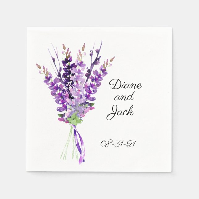 Lila Hochzeitswatercolor-Lavendel Serviette (Vorderseite)