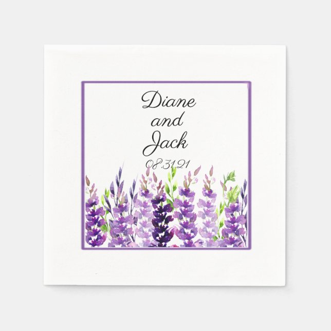 Lila Hochzeitswatercolor-Lavendel Serviette (Vorderseite)