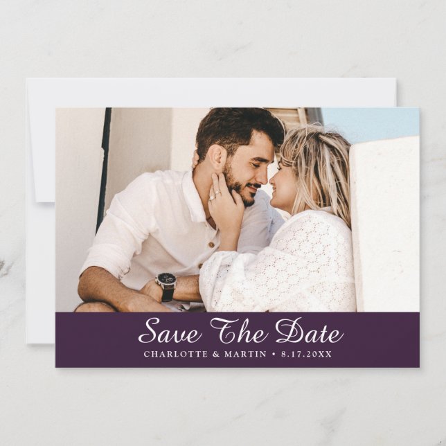 Lila Hochzeitungs-Foto speichert die Datumskarten Save The Date (Vorderseite)