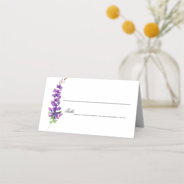 Lila Hochzeitungs-Wasserfarben-Lavendel-Platzkarte Platzkarte (Rückseite)