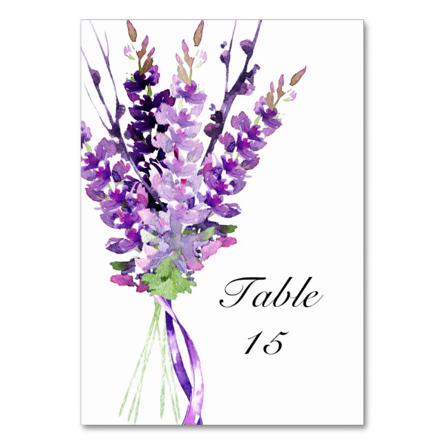Lila Hochzeitungs-Wasserfarben-Lavendel-Tischnumme Tischnummer (Vorderseite)