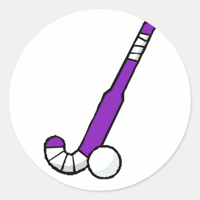 Lila Hockeyschläger Runder Aufkleber (Vorderseite)